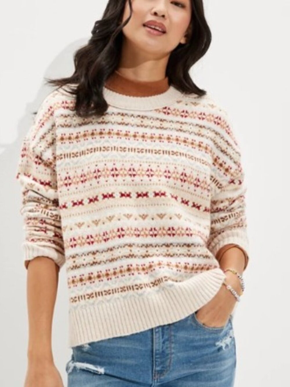 American Eagle Brand Size Large AE Fair Isle Snowdrift Sweater Fall Winter